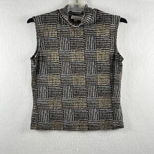 St John's Sport Mock Neck Crop Top Sleeveless Black/Gold Size Small Golf